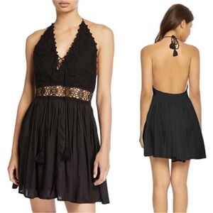 PILYQ Valentina Dress Black Crochet Lace Halter Neck Tie Closure size Small